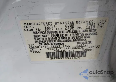 2012 Nissan Sentra 2.0 from USA, damaged, VIN 3N1AB6AP8CL659676